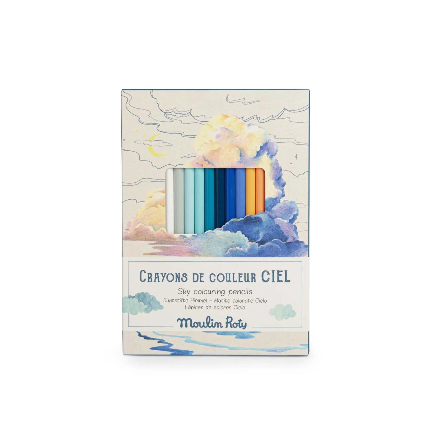 12 crayons de couleur ciel avec cartes - Mousse Café coop de solidarité