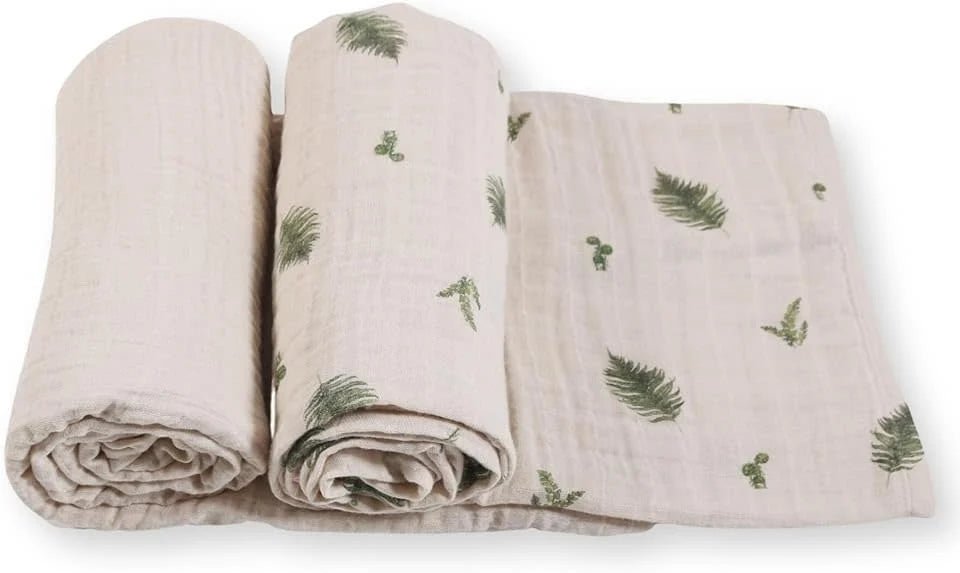 2 Couvertures en Mousseline de Coton, Fougère et Ivoire - Mousse Café coop de solidarité