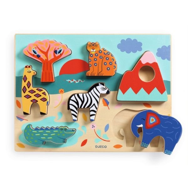 Puzzle bois - Savana Story - 7 pièces - Mousse Café coop de solidarité