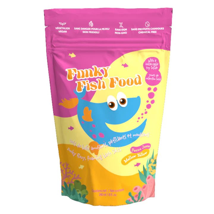 Sel de bain moussant - Funky Fish Food - Mellow Yellow - Mousse Café coop de solidarité