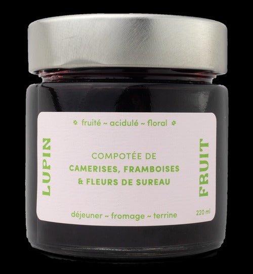 Compotée de camerises, framboises et fleurs de sureau - Mousse Café coop de solidarité