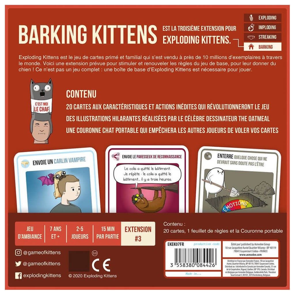 Exploding Kittens : Barking kittens (extension) (français) - Mousse Café coop de solidarité