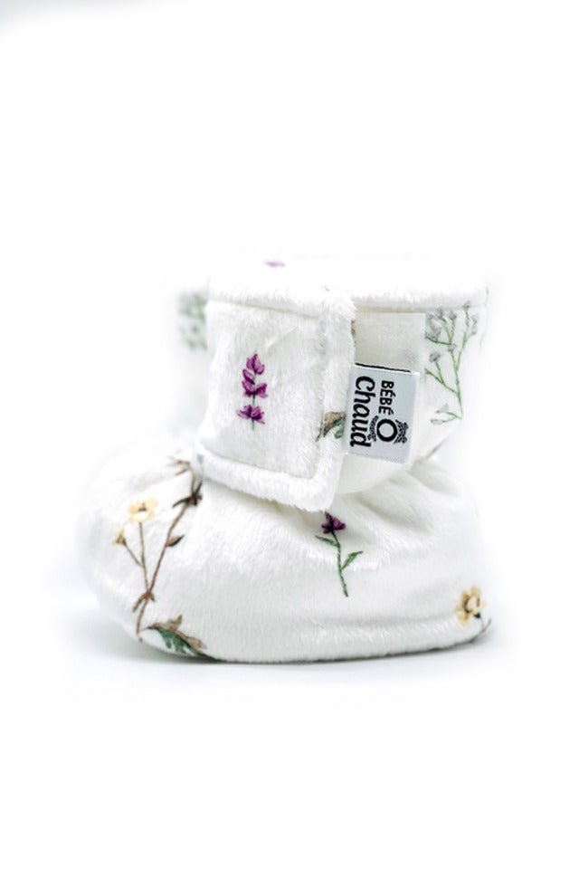 Pantoufles à velcro fleur des champs (blanche) - Mousse Café coop de solidarité