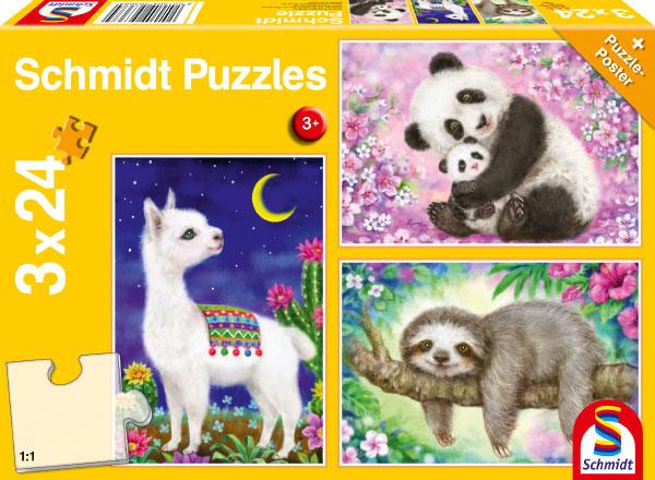 Puzzle trio Panda, Lama, Paresseux - 3 x 24 pièces - Mousse Café, coopérative de solidarité