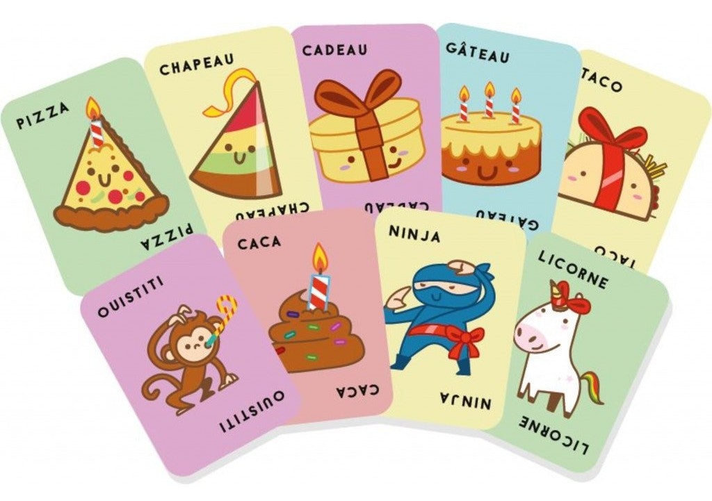 Taco, chapeau, gâteau, cadeau, pizza (français) - Mousse Café coop de solidarité